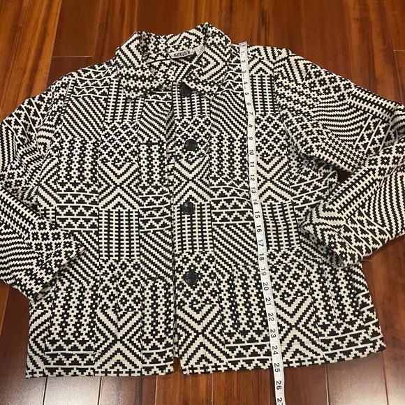 Chicos Vintage Geometric Jacket Black White Thick Fabric Long Sleeve Blazer 0 S‎ - Picture 5 of 8
